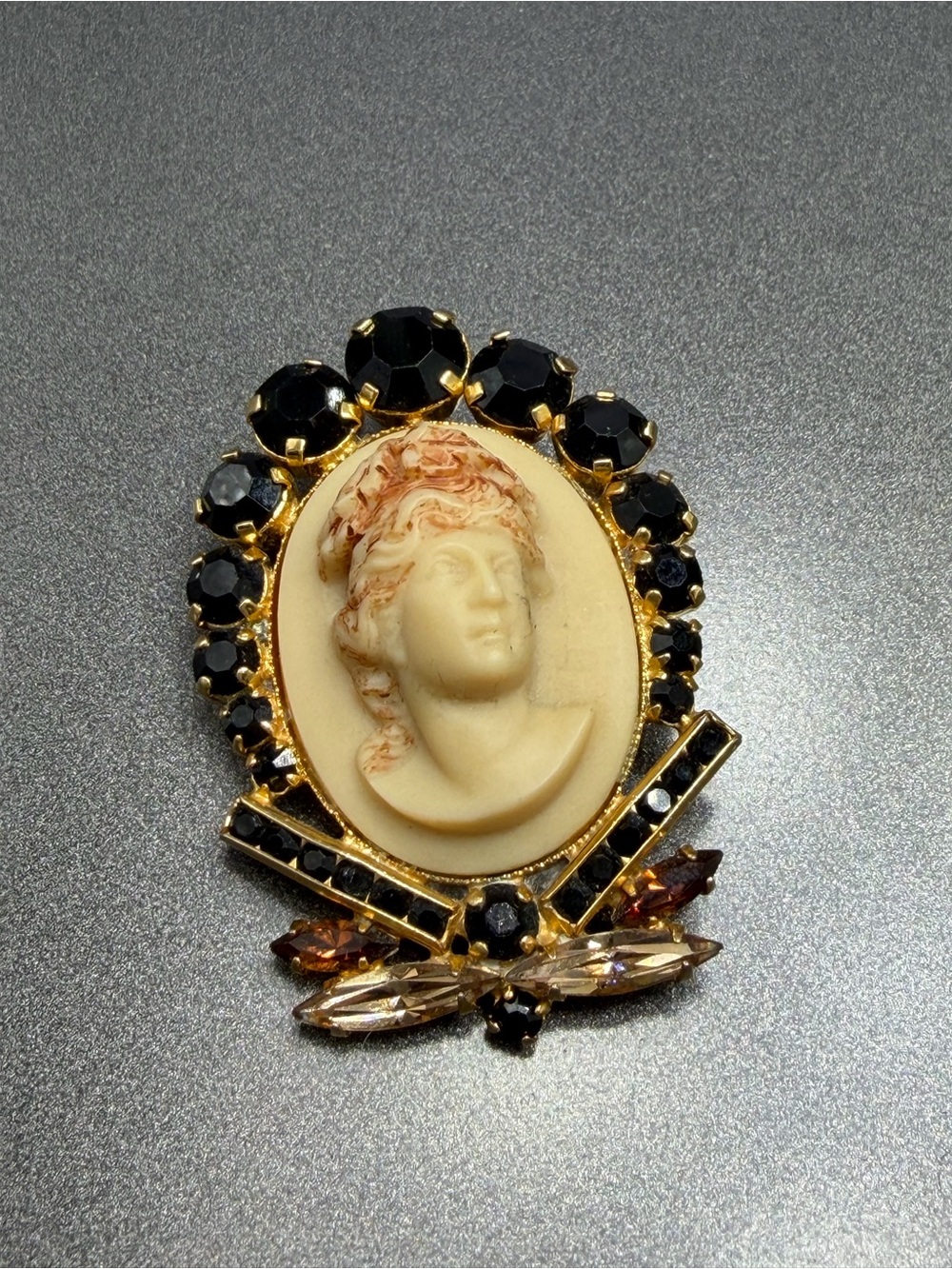 Vintage Black and Ivory Cameo Statement Brooch - #17cam